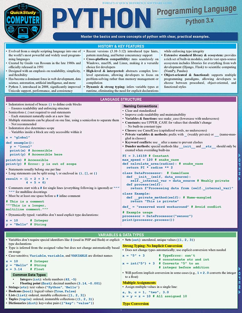 Python Programming Language: a QuickStudy Laminated Reference Guide